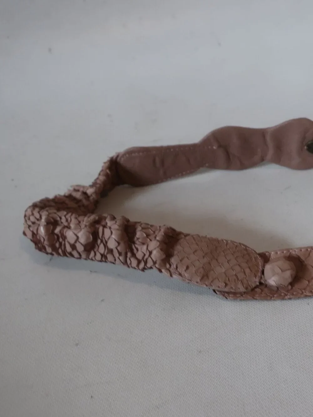 Womens Ambre Babzoe Beige Snake Scale Leather Vintage Waist Belt XS